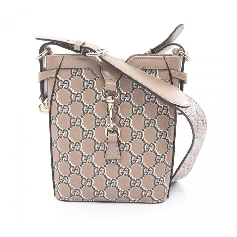 Women Gucci crossbody bags with a woven leather strapGucci GG Shadow Mini Bucket Shoulder Bag Gray Beige Leather