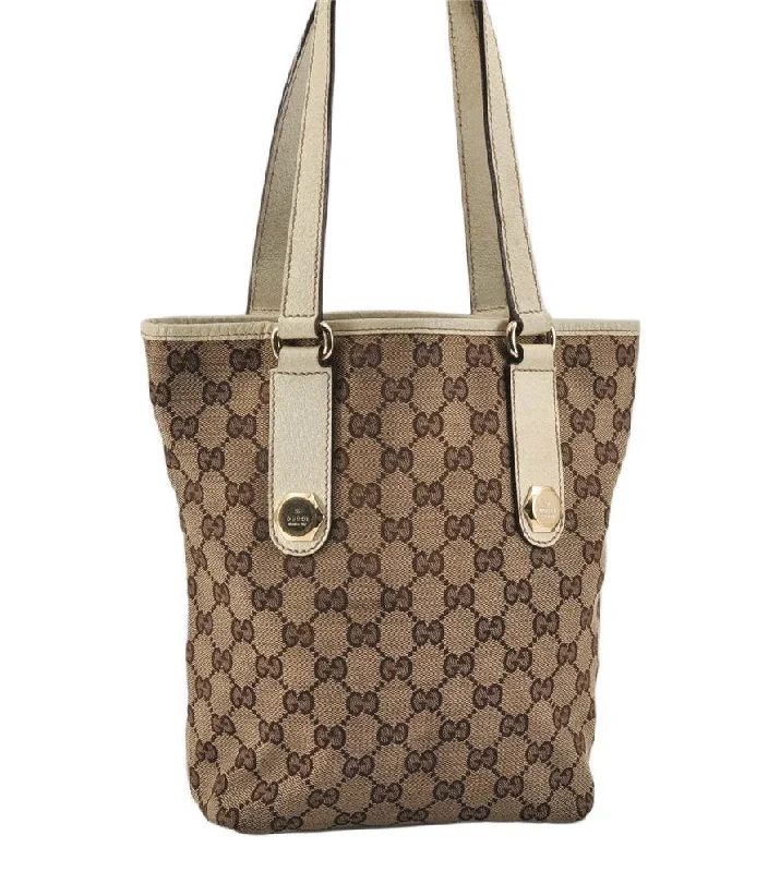 Ladies Gucci shoulder bags with a single - handle designAuthentic GUCCI Charmy Shoulder Tote Bag GG Canvas Leather 153361Brown 2730K