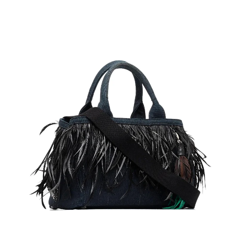 Prada Mini Canapa Convertible Canvas and Feather Tote (SHG-4ZHd0E)