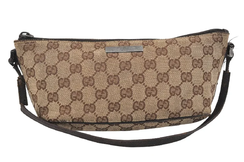 Gucci backpacks for women with a multi - pocket designAuthentic GUCCI Hand Bag Pouch Purse GG Canvas Leather 07198 Brown Junk 2410K