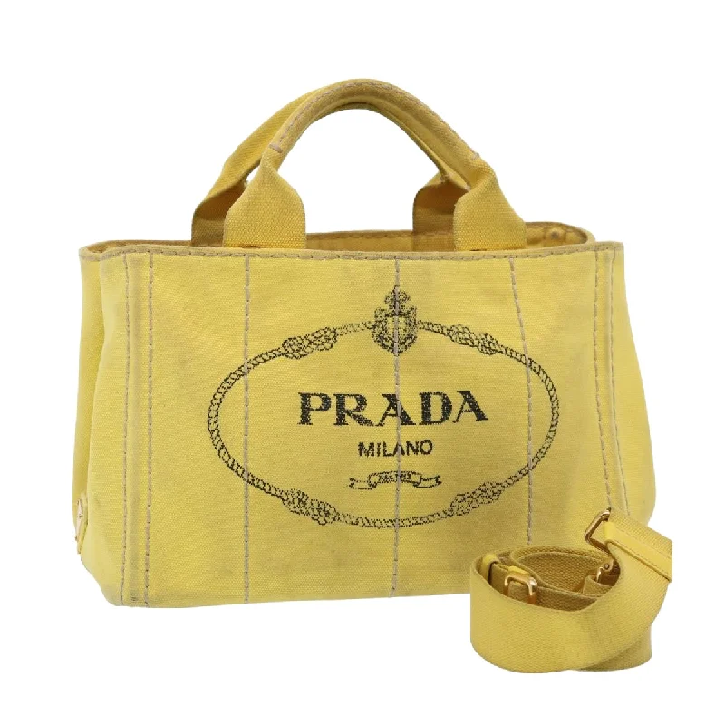 PRADA Canapa PM Hand Bag Canvas 2way Yellow Auth 79532