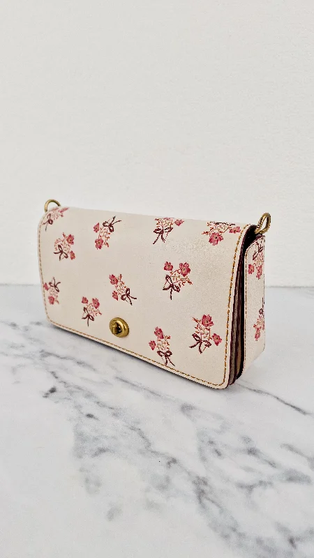 Coach 1941 Dinky Crossbody Bag in Chalk Smooth Leather With Floral Bow Pink Flowers - Coach 28433