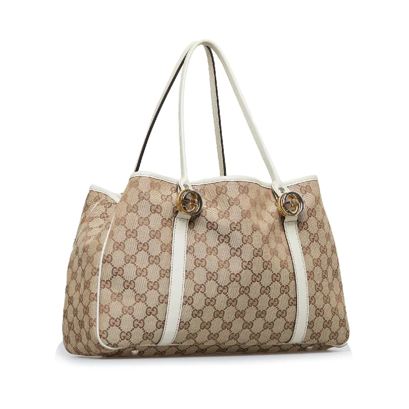 Ladies Gucci shoulder bags with a tassel decorationGucci GG Canvas Twins Tote Bag (SHG-ZN7C76)