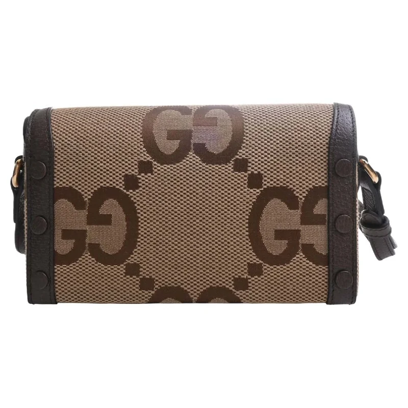 Ladies Gucci shoulder bags with a wide - width strapGUCCI Horsebit 1955 Jumbo GG Canvas Leather Shoulder Bag 699296 Beige/Brown Women's