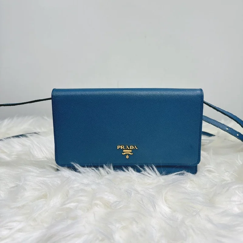 Prada Blue Saffiano Leather Crossbody Bag Medium