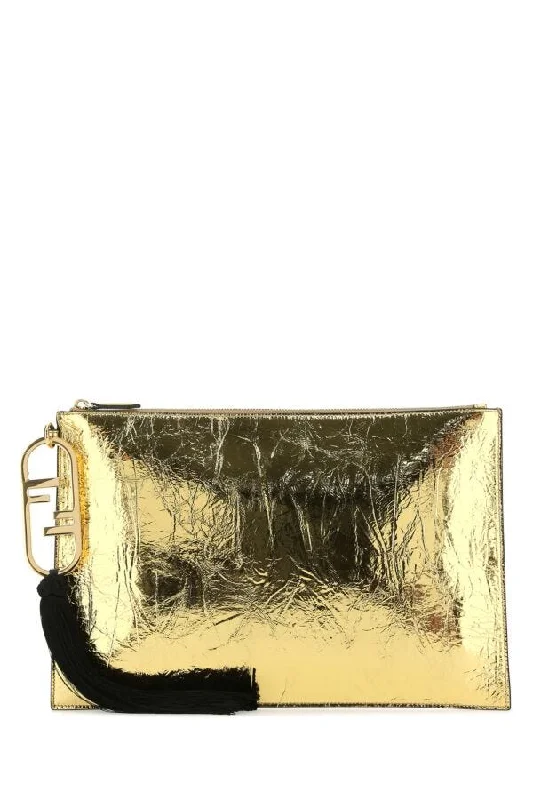 Fendi Women Gold Leather Clutch