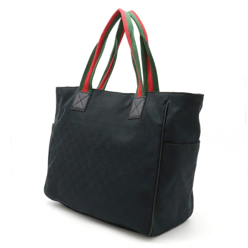 Ladies Gucci shoulder bags with a magnetic - closure flapGUCCI GG Canvas Sherry Line Tote Bag Shoulder Leather Black Green Red 161836