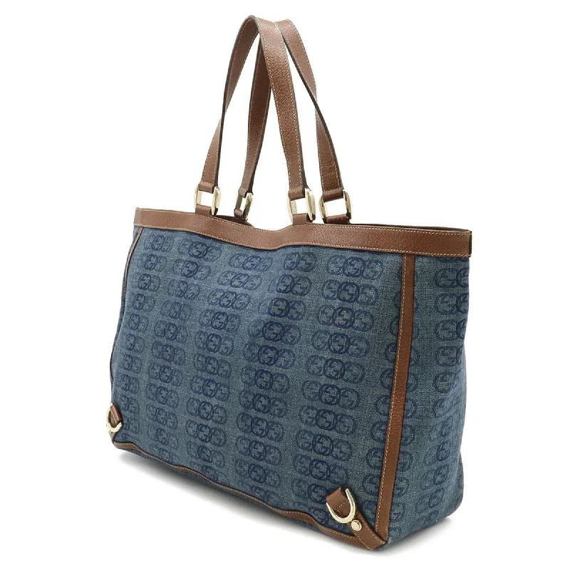 Gucci tote bags for women with a printed Gucci logoGUCCI Interlocking G GG Pattern Tote Bag Shoulder Leather Blue Brown 141472