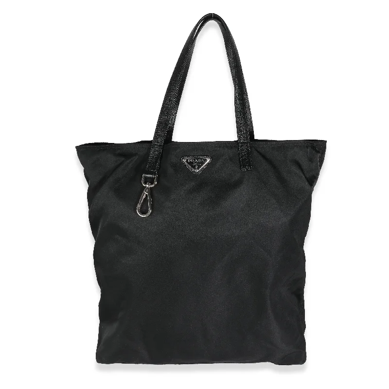 PRADA Black Nylon Logo Shopper Tote