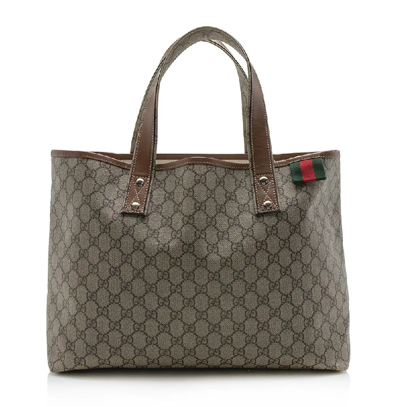 Women Gucci bags with interlocking G hardware for a classic lookGucci GG Supreme Web Loop E/W Shopping Tote (SHF-13023)