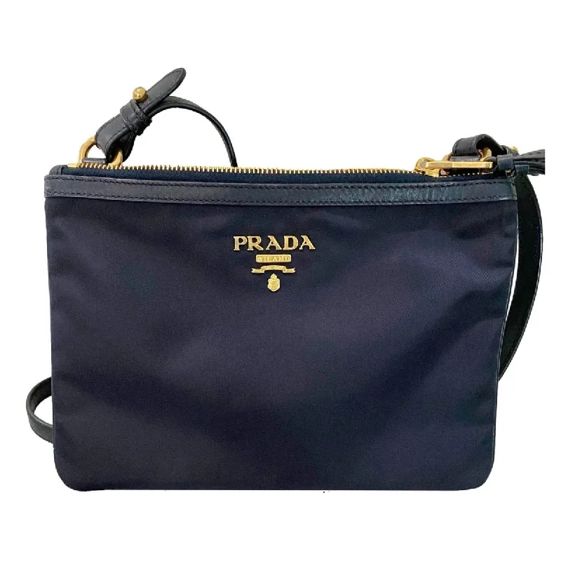 Prada Tessuto Nylon Blue Zip Calf Leather Cross Body Bag 1BH046