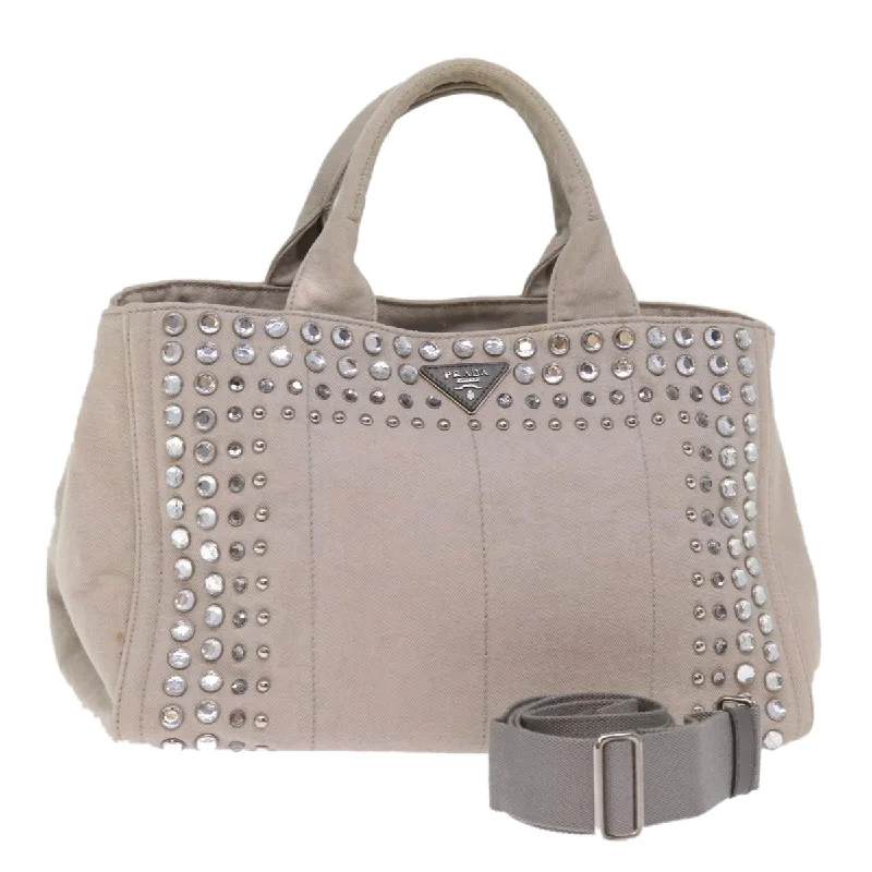 PRADA Bijoux Canapa MM Hand Bag Canvas 2way Gray Auth yk12789