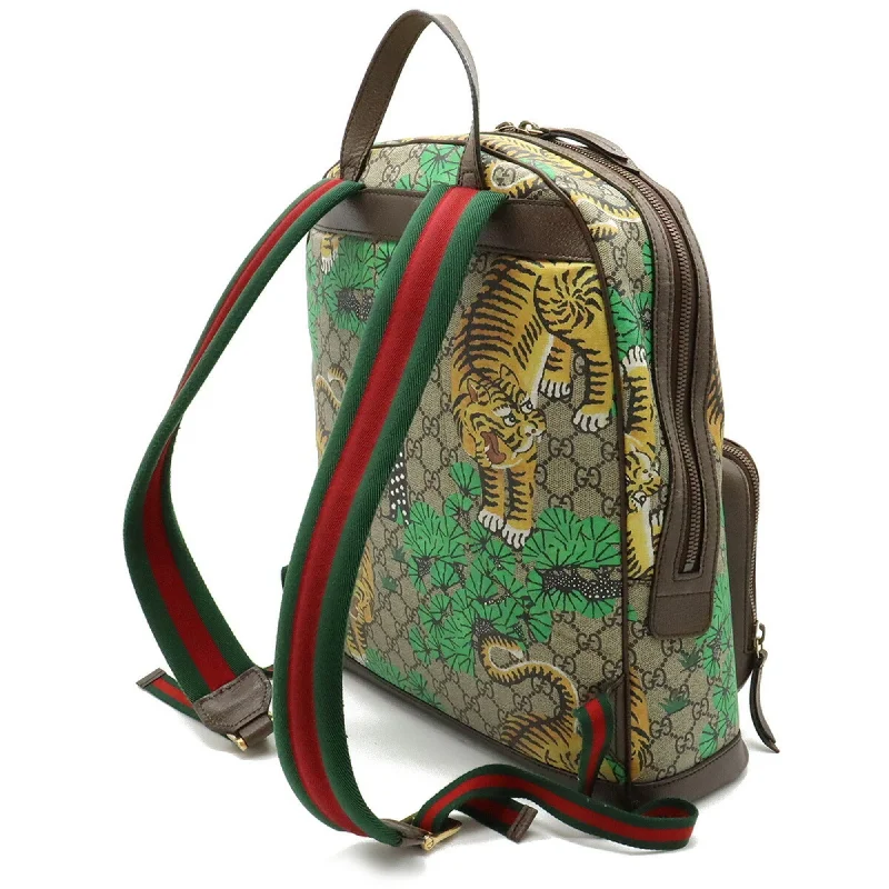 Gucci backpacks for women with a sleek silhouetteGUCCI GG Supreme Bengal Sherry Line Backpack Rucksack Tiger PVC Leather Beige Brown Multicolor 428027