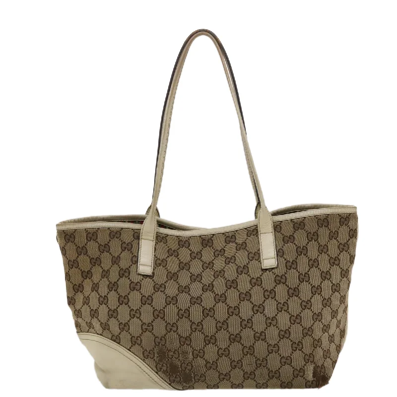 Women Gucci bags with a front - flap pocket for quick - access itemsGUCCI GG Canvas Tote Bag Beige White  49053