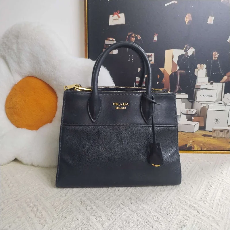 Prada Black Saffiano Leather Double Handle Tote Bag