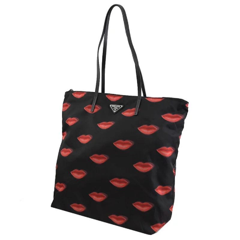 Prada Tessuto Nylon Red Lips Black Shopping Tote 1BY300