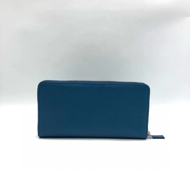 Prada Blue Saffiano Leather Zip Around Wallet Medium