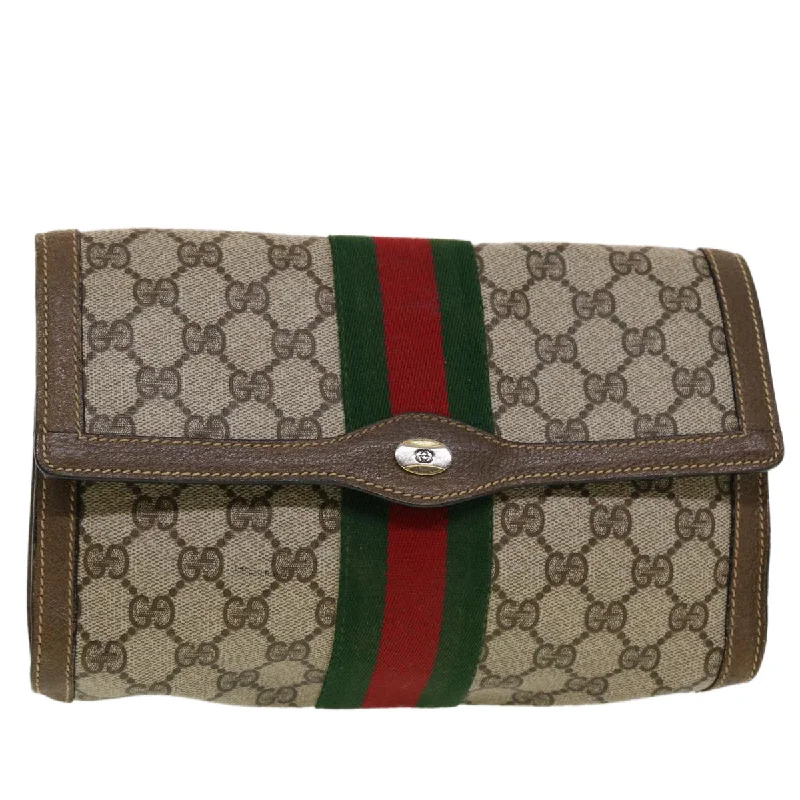 Women Gucci bags with a detachable mirror insideGUCCI GG Canvas Web Sherry Line Clutch Bag Beige Red Green  43902