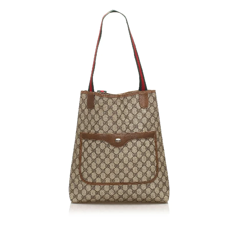 Women Gucci bags with a zip - around closure for securityGucci GG Supreme Web Tote Bag (SHG-13536)