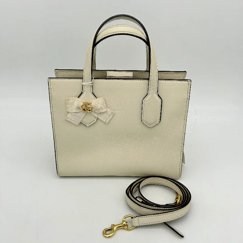 Women Gucci bags with a detachable mobile phone holderGucci GG Ribbon White Satchel Leather Handbag Small