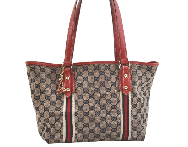 Gucci Marmont bags for women with a snakeskin - effect panelAuthentic GUCCI Web Sherry Line Tote Bag GG Canvas Leather 137396 Navy 2861K