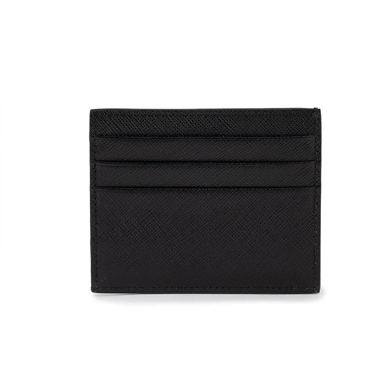 Prada Saffiano Mens Credit Card Wallet Black Nero Silver Logo