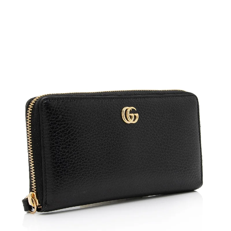 Women Gucci bags with a detachable mirror insideGucci Leather GG Marmont Zip Around Wallet (SHF-POjOPf)