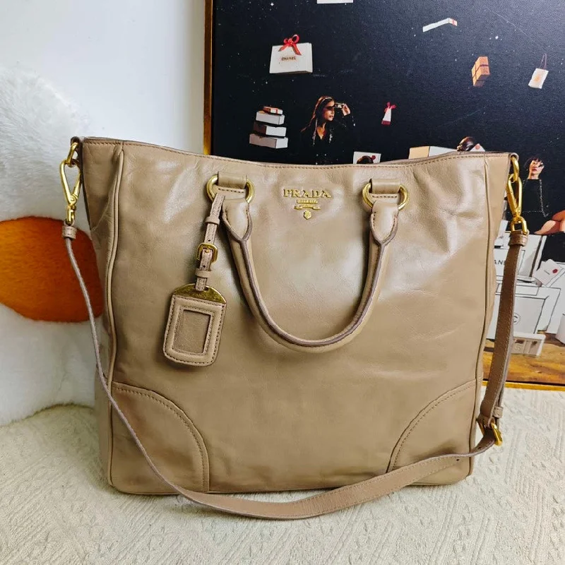 Prada Beige Two-Way Leather Tote Bag Medium