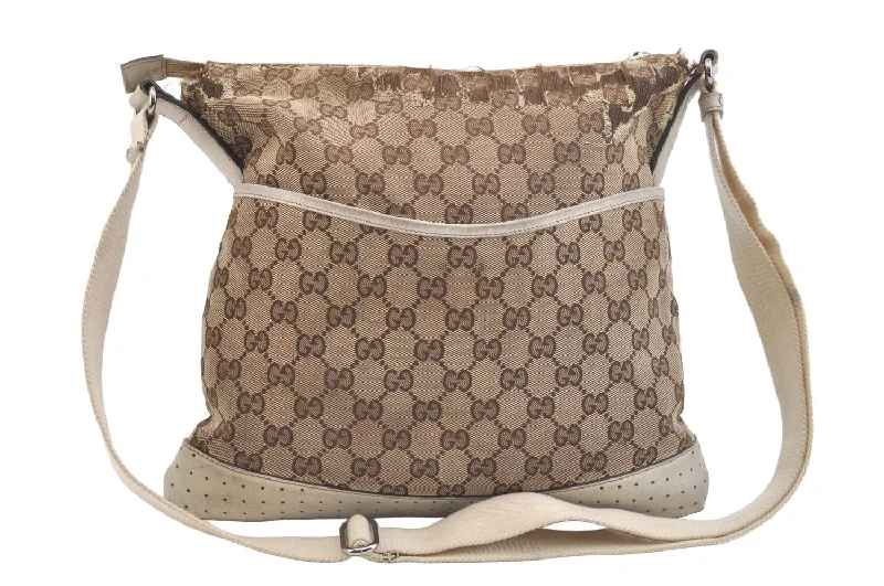 Women Gucci crossbody bags with a woven leather strapAuthentic GUCCI Shoulder Cross Body Bag GG Canvas Leather 145857 Brown 2507K