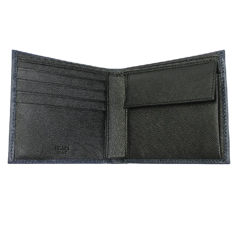 Prada Navy Black Bicolor Saffiano Leather Logo Bifold Wallet 2MO738