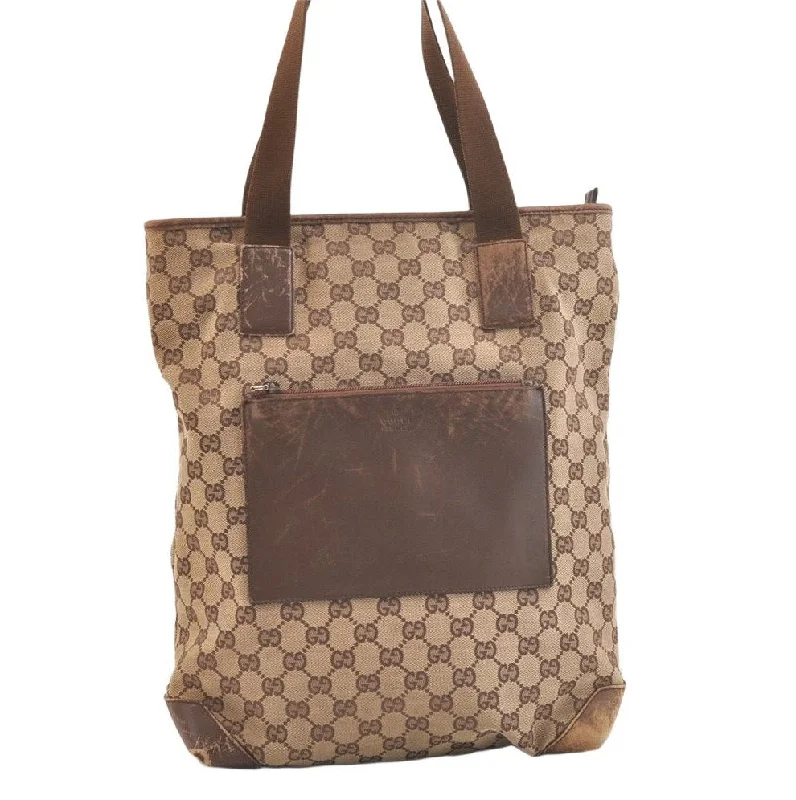 Women Gucci bags with interlocking G hardware for a classic lookAuthentic GUCCI Vintage Shoulder Tote Bag GG Canvas Leather 28892 Brown 2409K