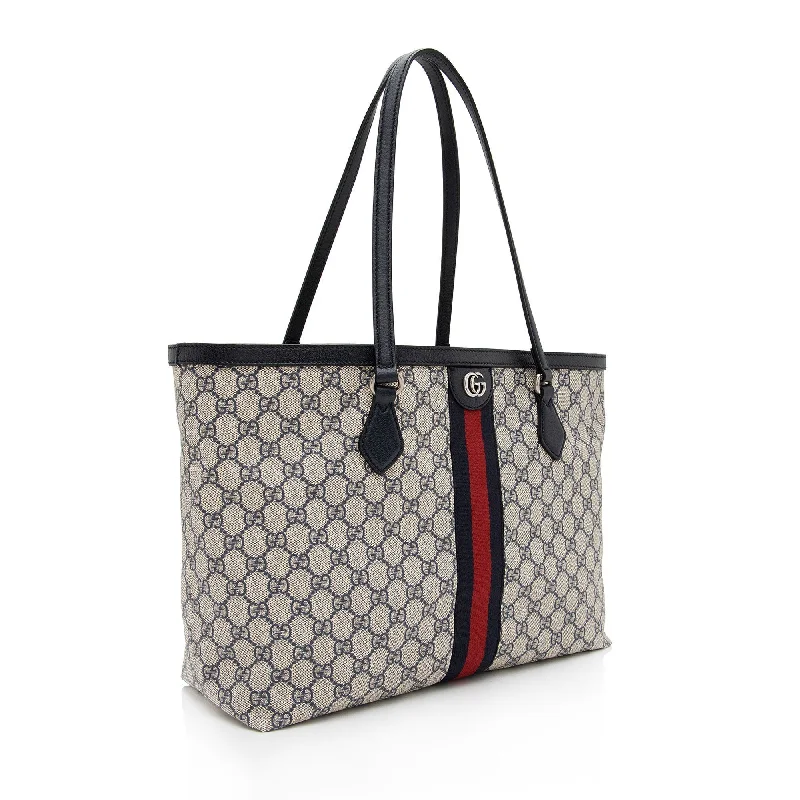 Gucci tote bags for women with a printed Gucci logoGucci GG Supreme Ophidia Medium Shopping Tote (SHF-I4F76i)