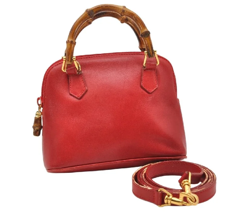 Gucci tote bags for women with a spacious interiorAuthentic GUCCI Bamboo 2way Hand Shoulder Bag Purse Leather Red Junk 3264K