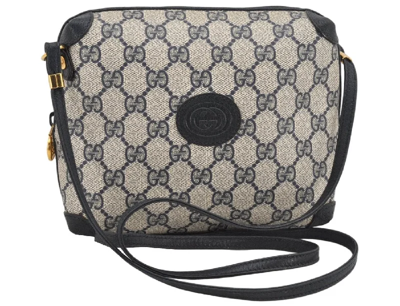 Women Gucci Sylvie bags with a detachable ribbon detailAuthentic GUCCI Shoulder Cross Body Bag Purse GG PVC Leather Navy Blue 2503K