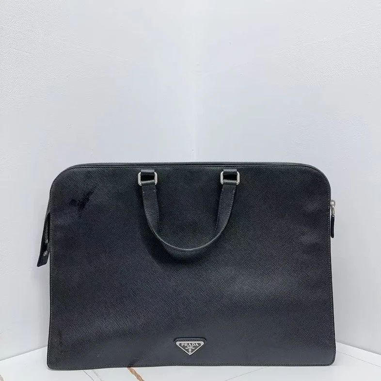 Prada Black Textured Calfskin Laptop Bag