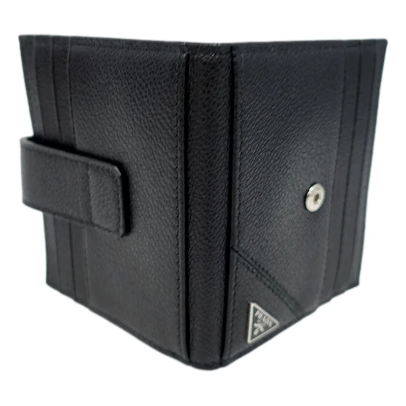 Prada Black Vitello Grain Leather Card  Bifold Wallet