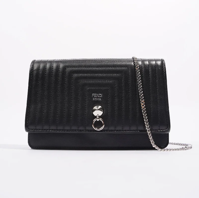 Fendi Womens Dotcom Quilted Wallet On Chain Black