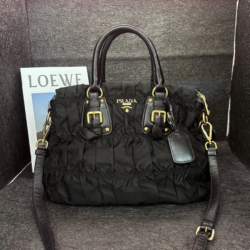 Prada Black Tessuto Gaufre Nylon Bowler Bag Large