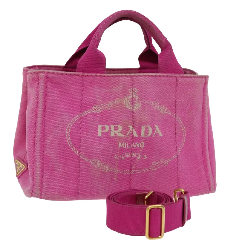 PRADA Canapa PM Hand Bag Canvas 2way Pink Auth 76984