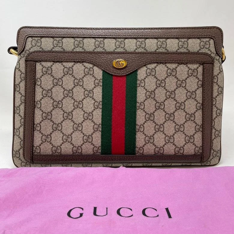 Women Gucci Sylvie bags with a monogram - embossed leatherGucci GG Supreme Monogram Canvas Stripe Shoulder Bag Medium