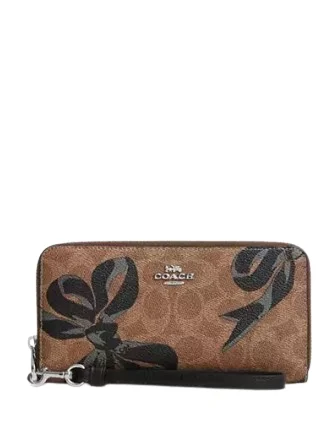 Coach Long Zip Around Wallet In Signature Canvas With Bow Print