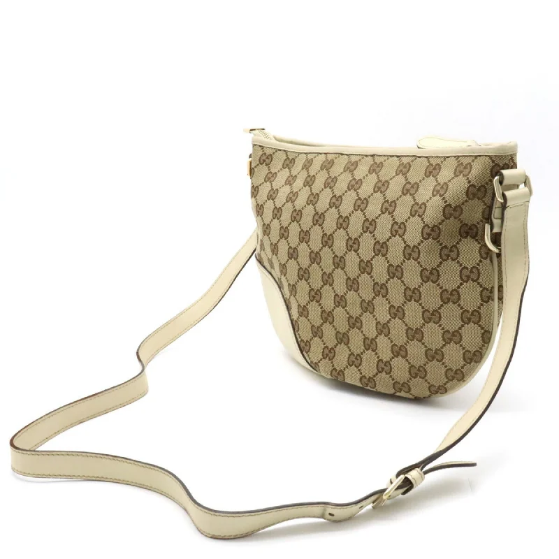 Women Gucci Sylvie bags with a leather - wrapped handleGUCCI GG Canvas Shoulder Bag Leather Khaki Beige Ivory White 169998