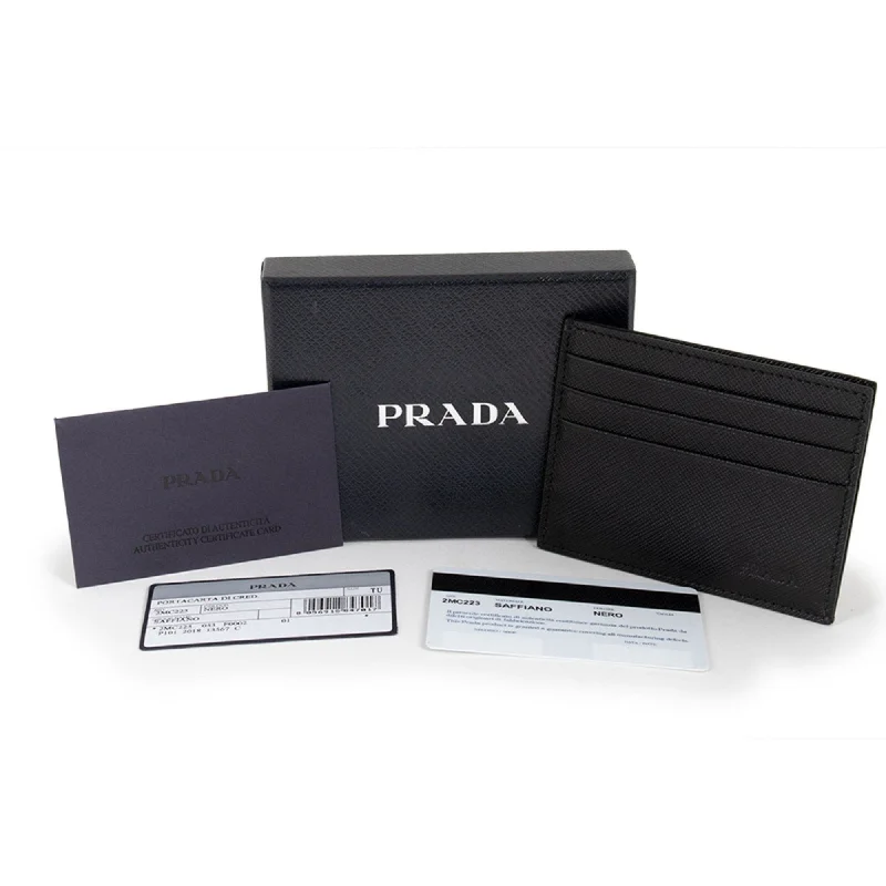 Prada Saffiano Nero Black - Gray Card Holder Silver Logo