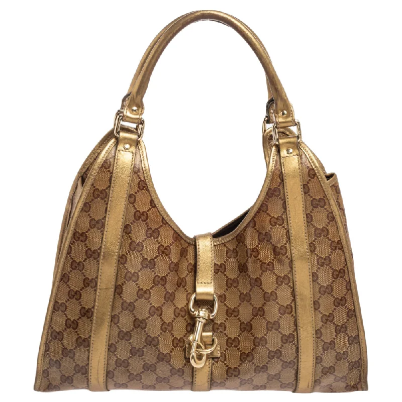 Gucci backpacks for women with a sleek silhouetteGucci Gold/Beige GG Crystal Canvas and Leather Medium Joy Shoulder Bag