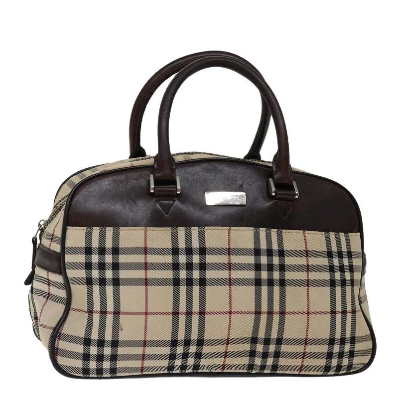 BURBERRY Nova Check Hand Bag Nylon Beige Auth mr097