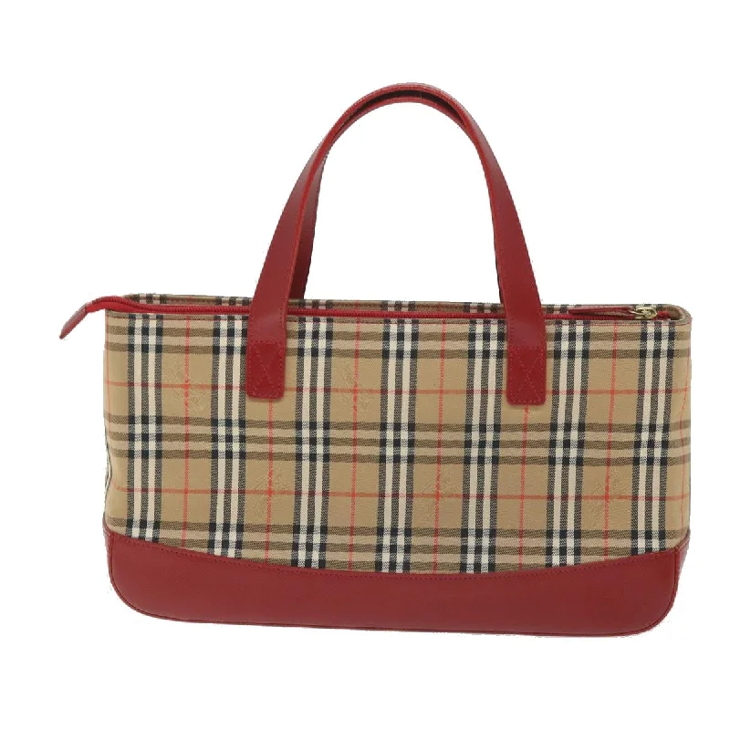 BURBERRY Nova Check Hand Bag Nylon Canvas Beige Red  am5133