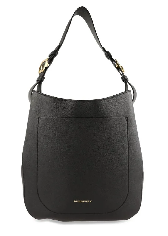 Burberry Small Elmstone Black Leather Hobo Bag