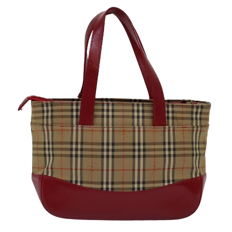 BURBERRY Nova Check Hand Bag Canvas Beige Red  yk12895