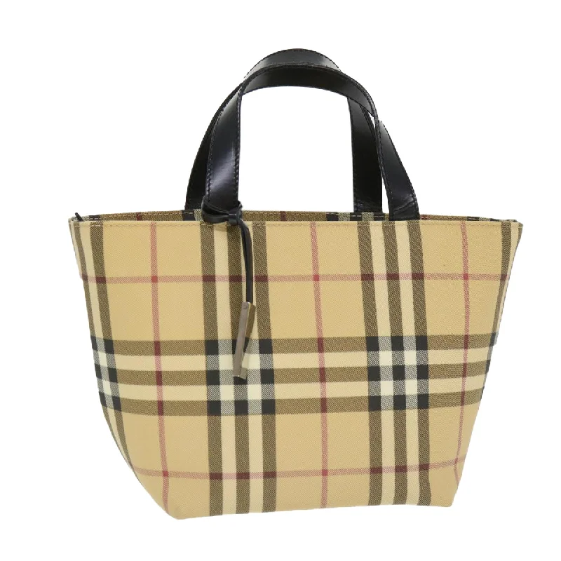 BURBERRY Nova Check Hand Bag Nylon Beige Auth am4079