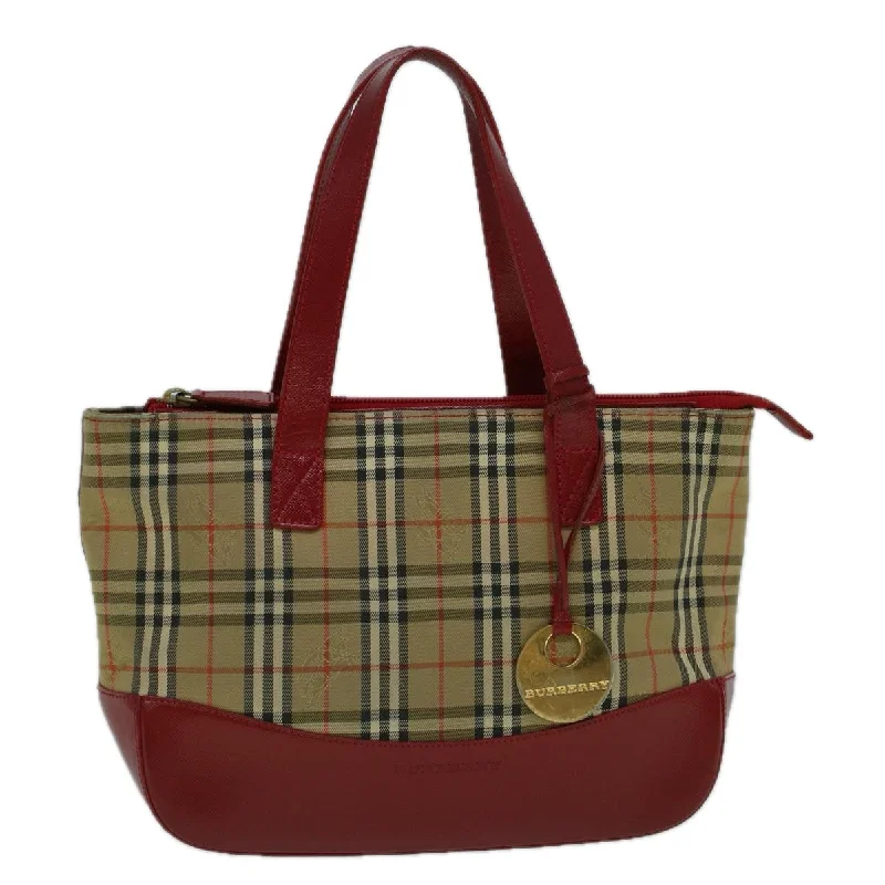 BURBERRY Nova Check Hand Bag Canvas Beige Red Auth 60179